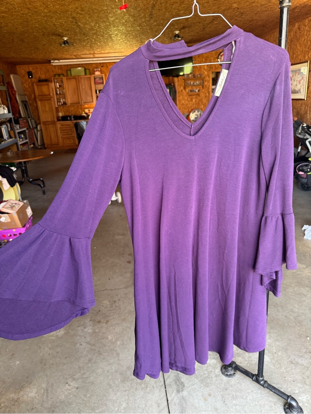 Andree Purple Bell-Sleeve V-Neck Dress